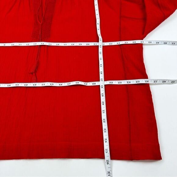 Madewell Openview Embroidered Blouse Tassels Peasant Boho Red Sz XS - Picture 9 of 9